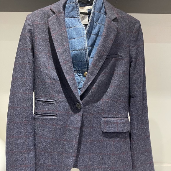 $748 Veronica Beard Blue Burgundy windowpane wool Dickey jacket Blazer sz 0 - Picture 3 of 16